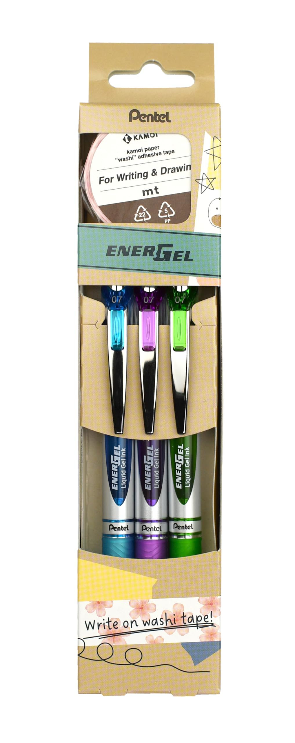 pentel-energel-xm-bl77-gelschreiber-3er-set-hellgr-n-hellblau-violett-mt-washi-t image 1