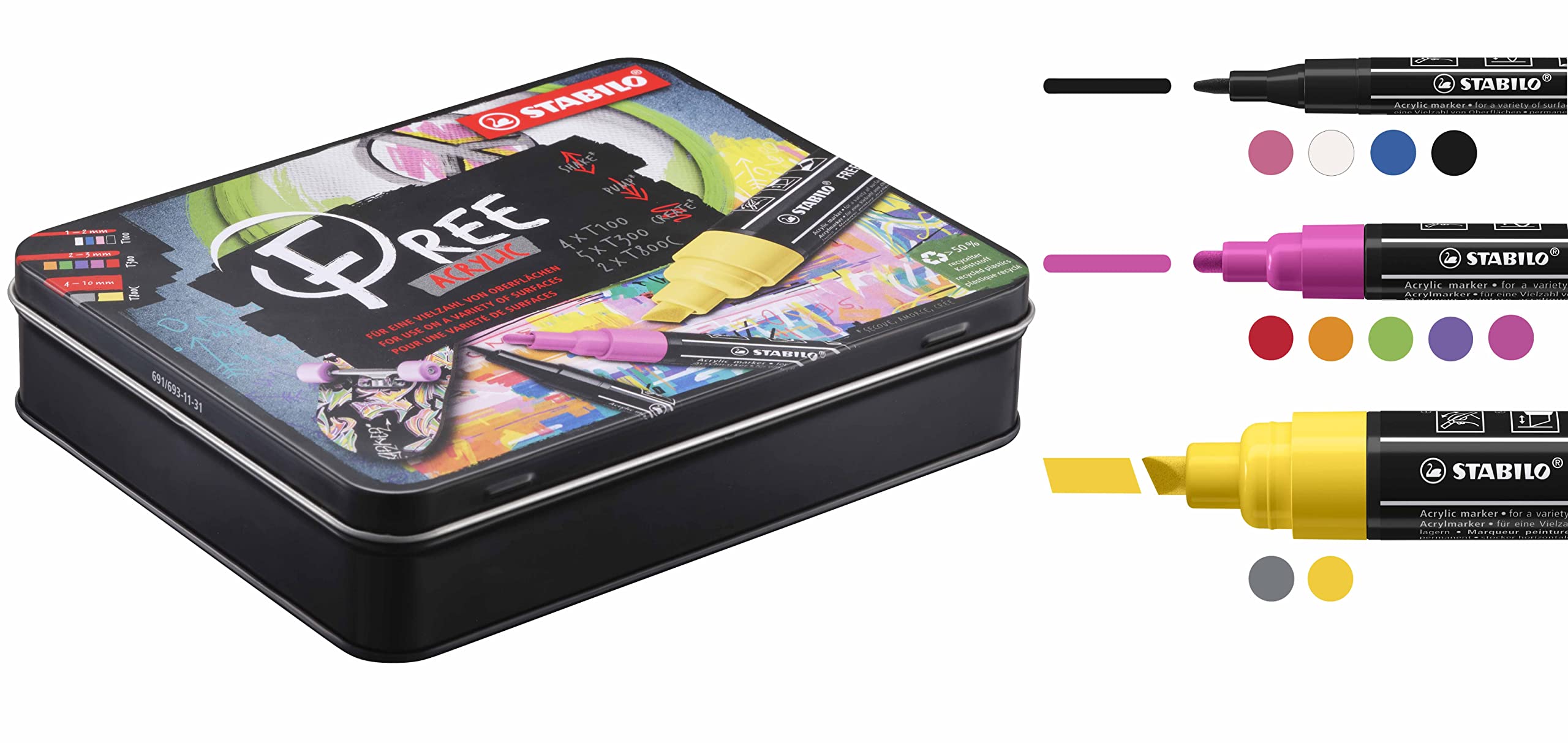 stabilo-free-acrylic-t100-t300-t800c-acrylmarker-3er-pack-schwarz image 7