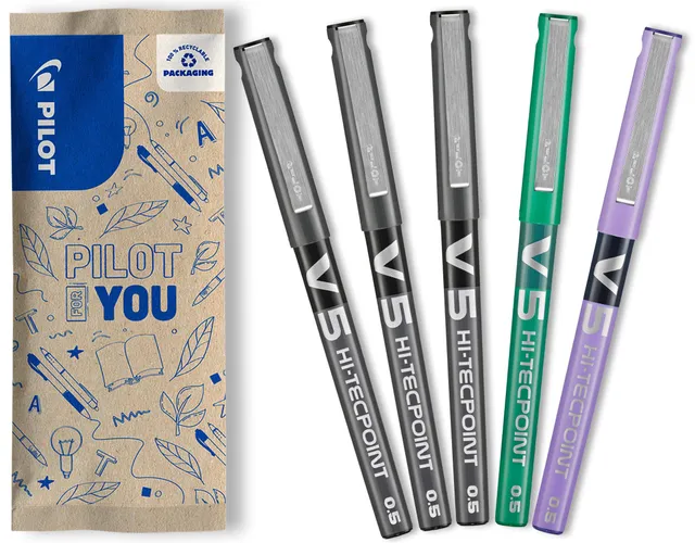 pilot-hi-tecpoint-v5-tintenroller-0-5-mm-5er-set-schwarz-gr-n-lila image 1