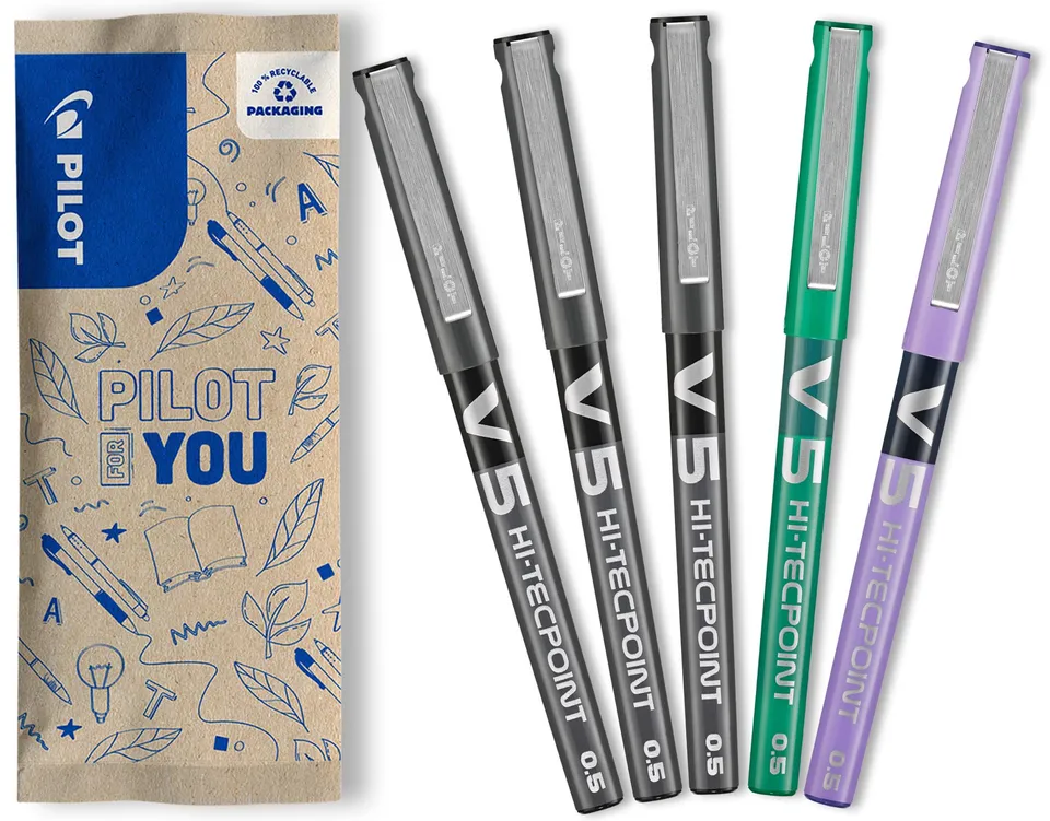 pilot-hi-tecpoint-v5-tintenroller-0-5-mm-5er-set-schwarz-gr-n-lila image 1