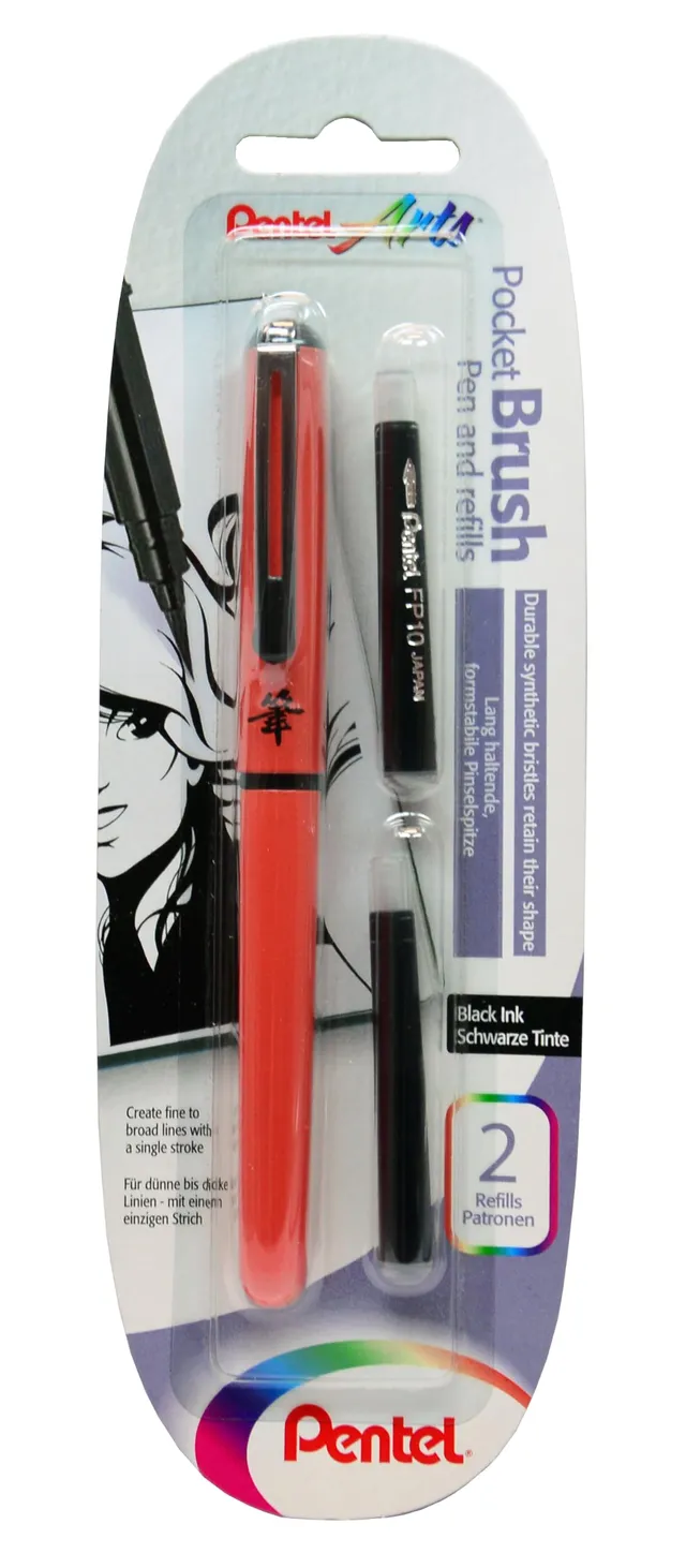 pentel-pocket-brush-pinselstift-orange-schwarz-2-patronen-fp10 image 1
