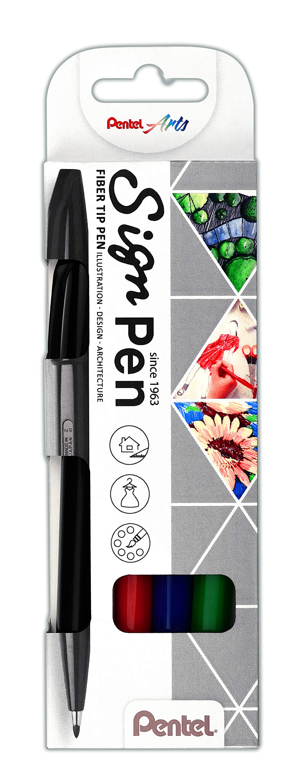 pentel-s520-4-sign-pen-faserschreiber-0-8-mm-4er-set-schwarz-rot-blau-gr-n image 1