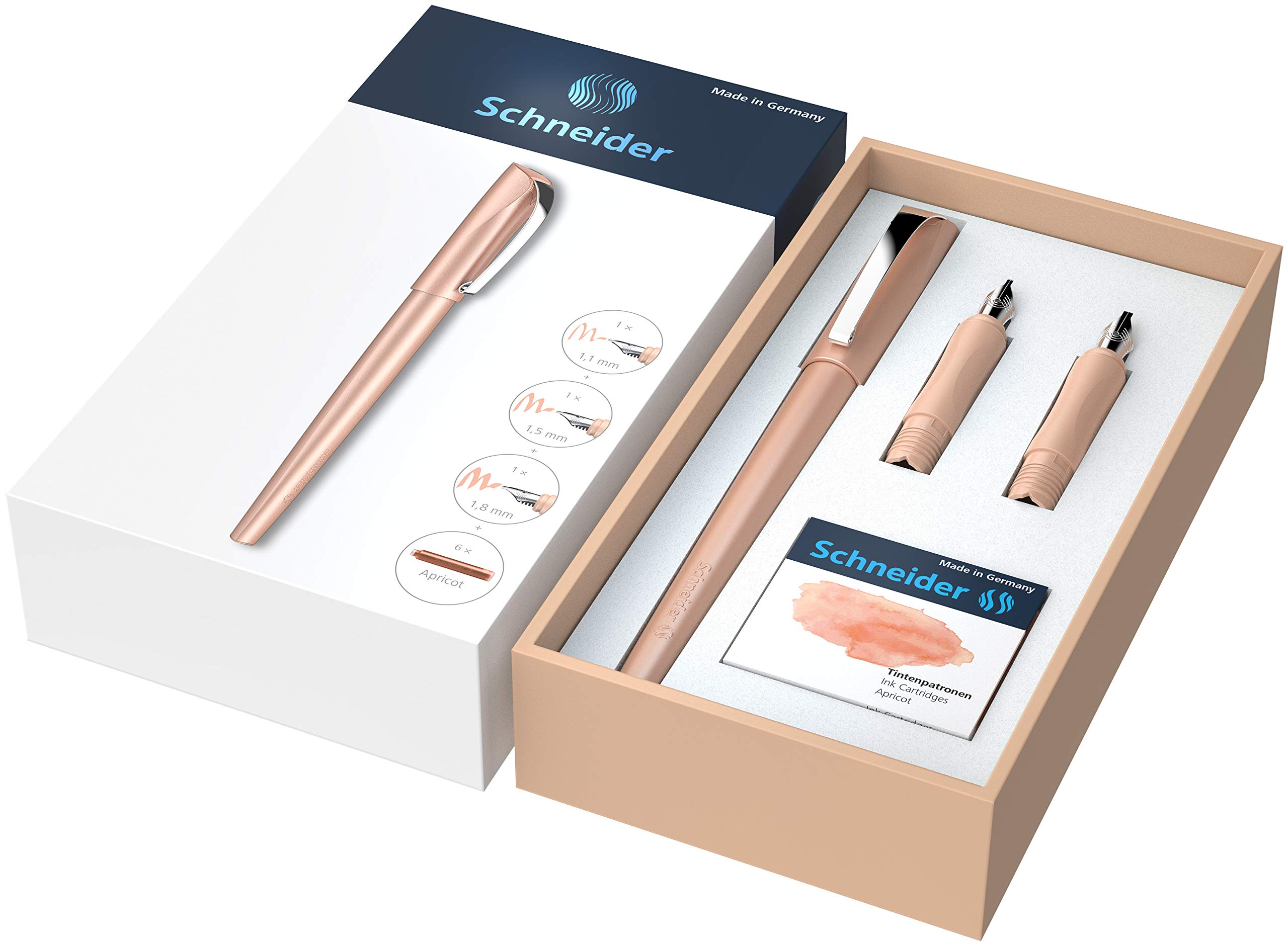 schneider-callissima-kalligraphie-set-apricot-mit-3-federn-66-patronen-guide image 2