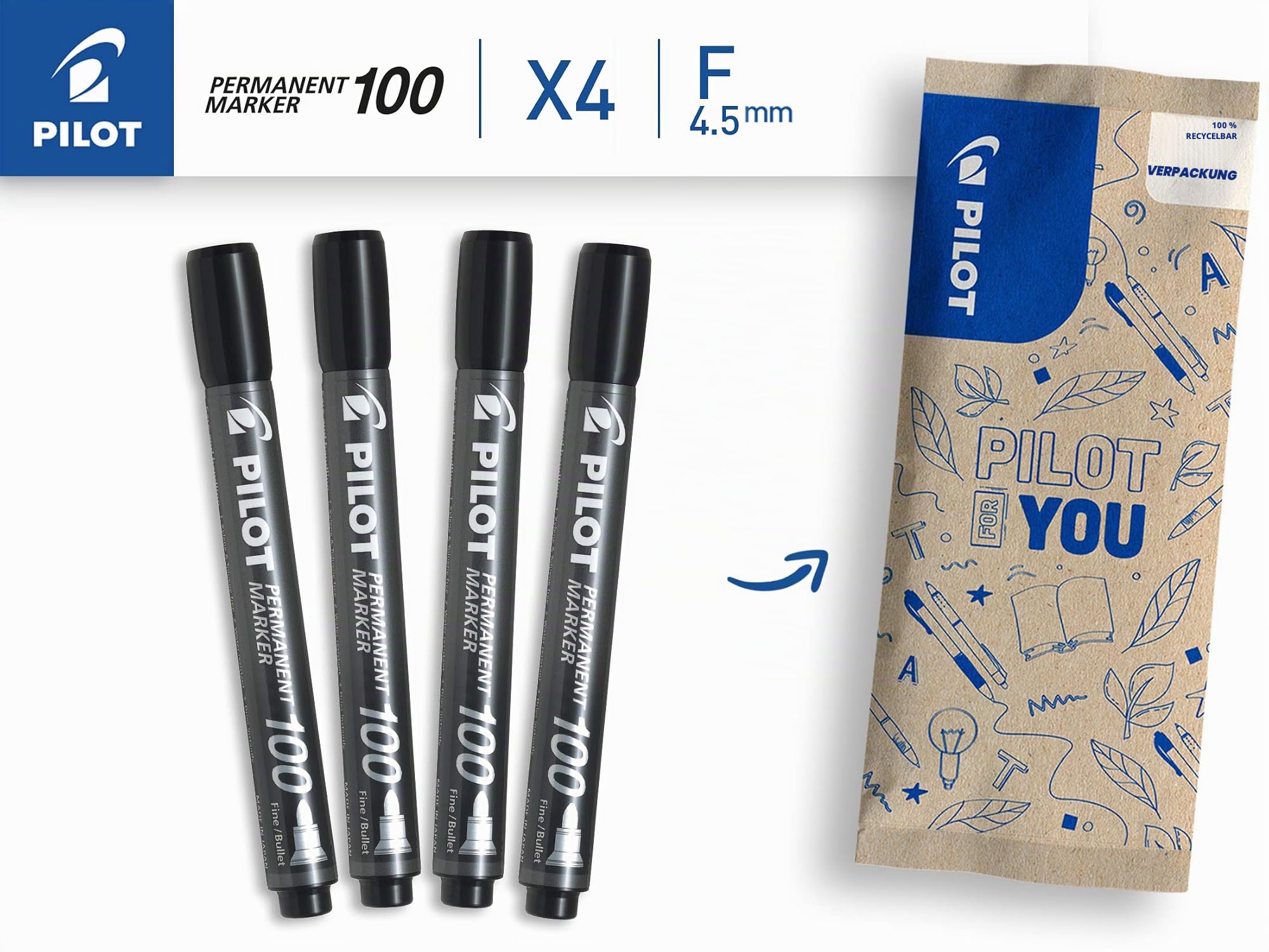 pilot-permanent-marker-100-rundspitze-1-0-mm-schwarz-4er-set image 2