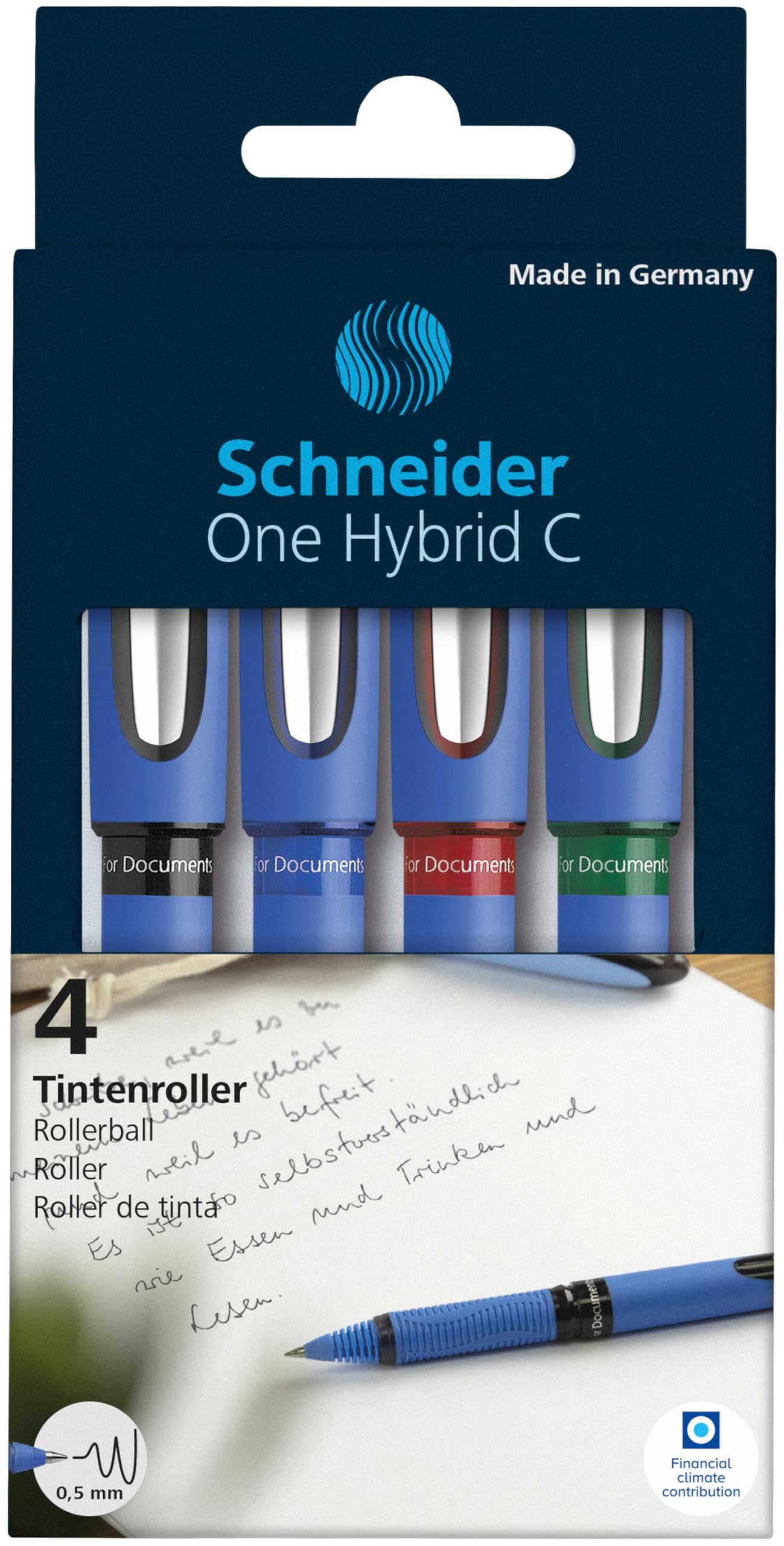 schneider-one-hybrid-c-5-tintenroller-4er-etui-schwarz-blau-rot-gr-n-0-5-mm image 3