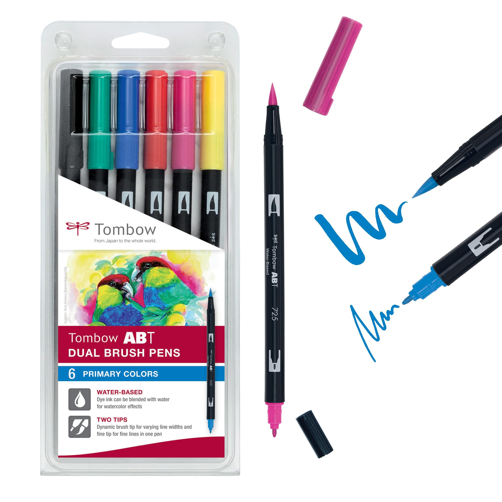tombow-abt-dual-brush-pen-6er-set-prim-rfarben-pinsel-und-feinspitze image 1