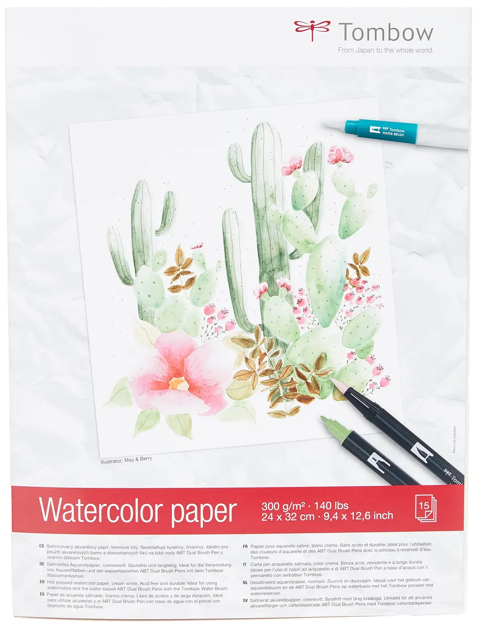 tombow-pb-aqua-aquarellblock-satiniert-24-x-32-cm-cremewei-300-g-m-15-blatt image 1