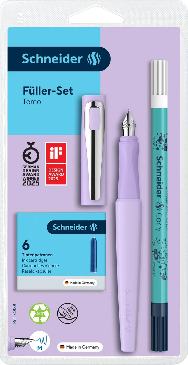 schneider-tomo-schreibset-lavender-f-ller-tintenkiller-6-patronen image 1