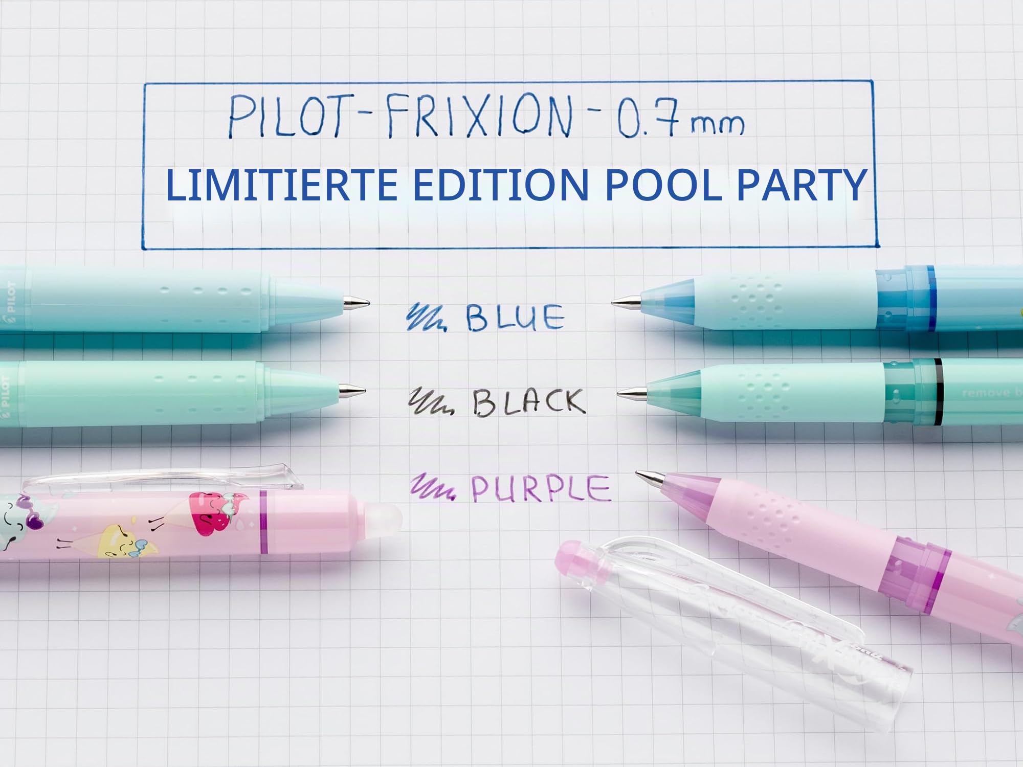 pilot-frixion-ball-pool-party-roller-3er-set-0-7-mm-blau-violett-schwarz-radierg image 5