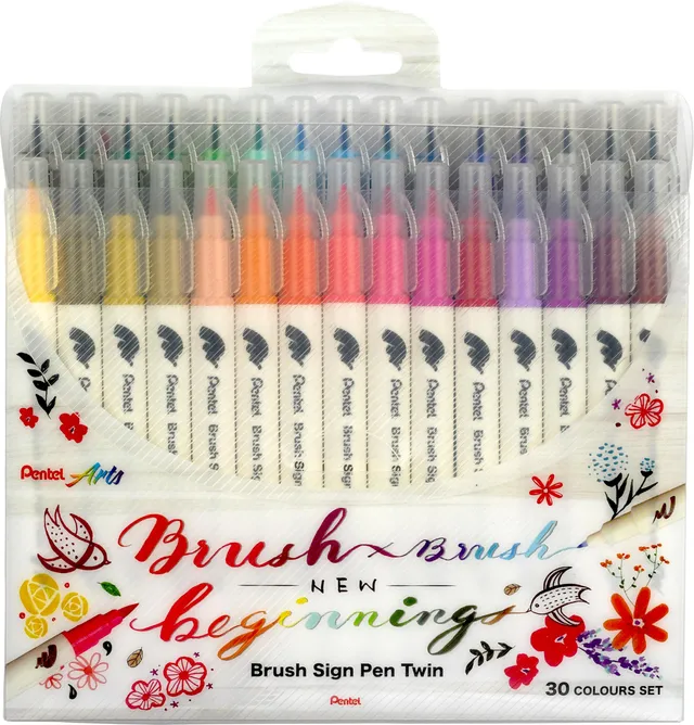 pentel-brush-sign-pen-twin-sesw30c-faserschreiber-doppelspitze-30er-set-sortiert image 1