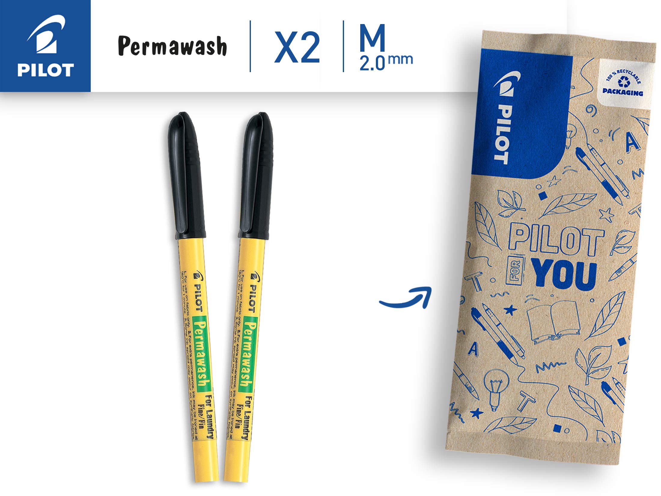 pilot-permawash-textilmarker-1-0-mm-2er-set-schwarz image 2