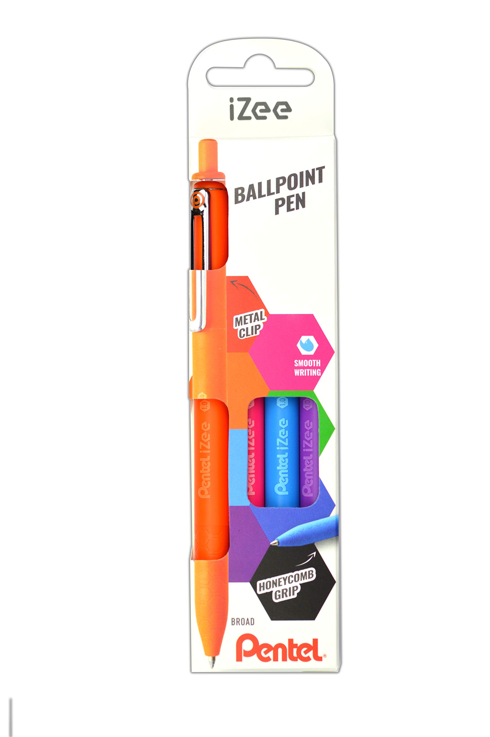 pentel-izee-bx470-4col-kugelschreiber-0-5-mm-4er-set-orange-hellblau-pink-violet image 1