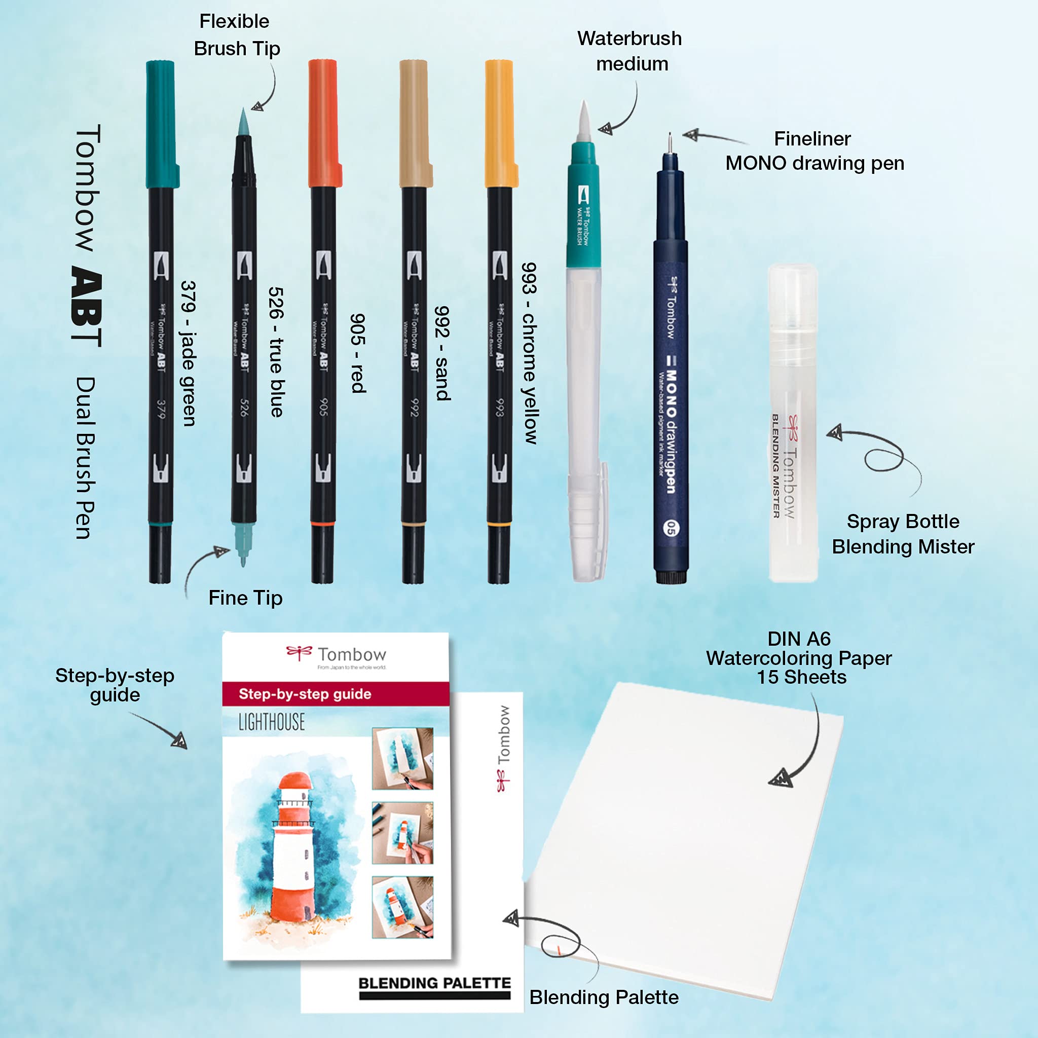 tombow-abt-dual-brush-pen-watercoloring-set-seaside-wcs-sea-24-teilig image 3
