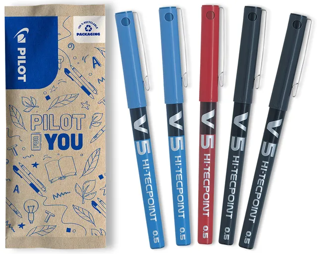 pilot-hi-tecpoint-v5-tintenroller-0-5-mm-5er-set-blau-schwarz-rot image 1