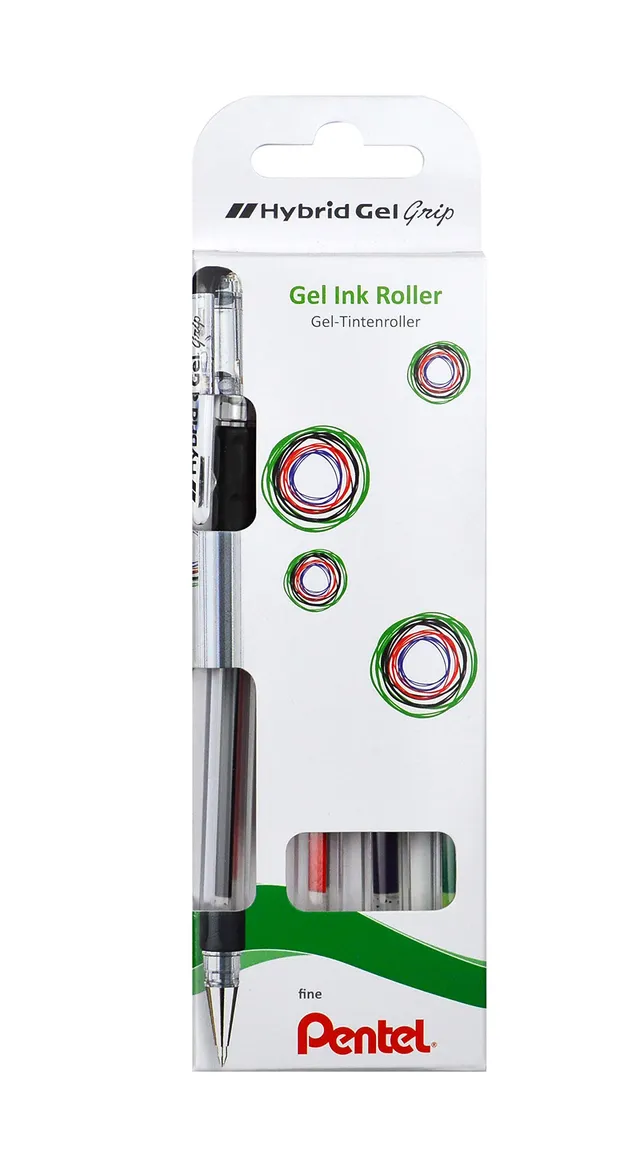 pentel-hybrid-gel-grip-k118-gel-tintenroller-4er-set-schwarz-rot-blau-gr-n-0-3-m image 1