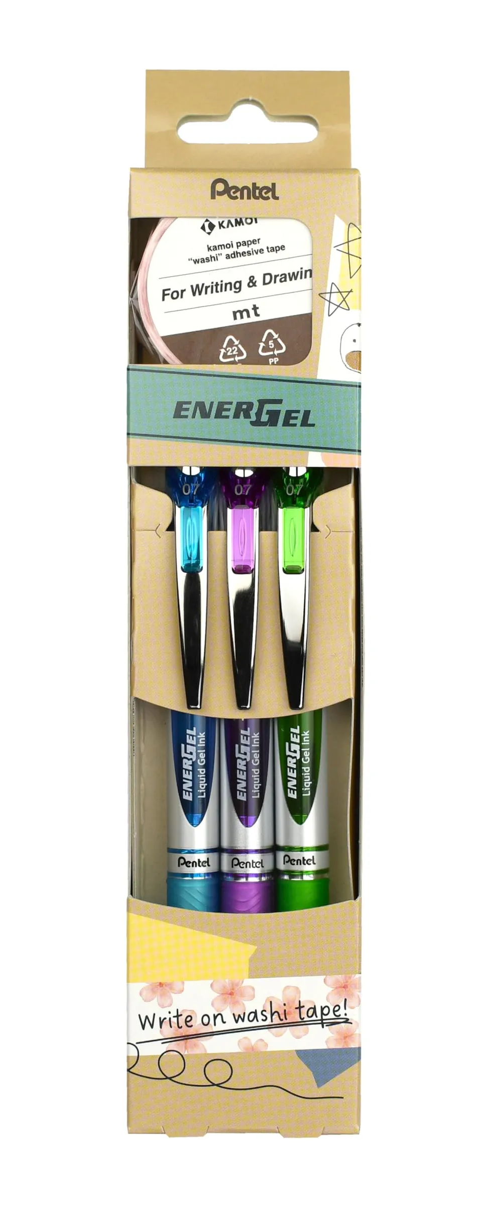 pentel-energel-xm-bl77-gelschreiber-3er-set-hellgr-n-hellblau-violett-mt-washi-t image 1