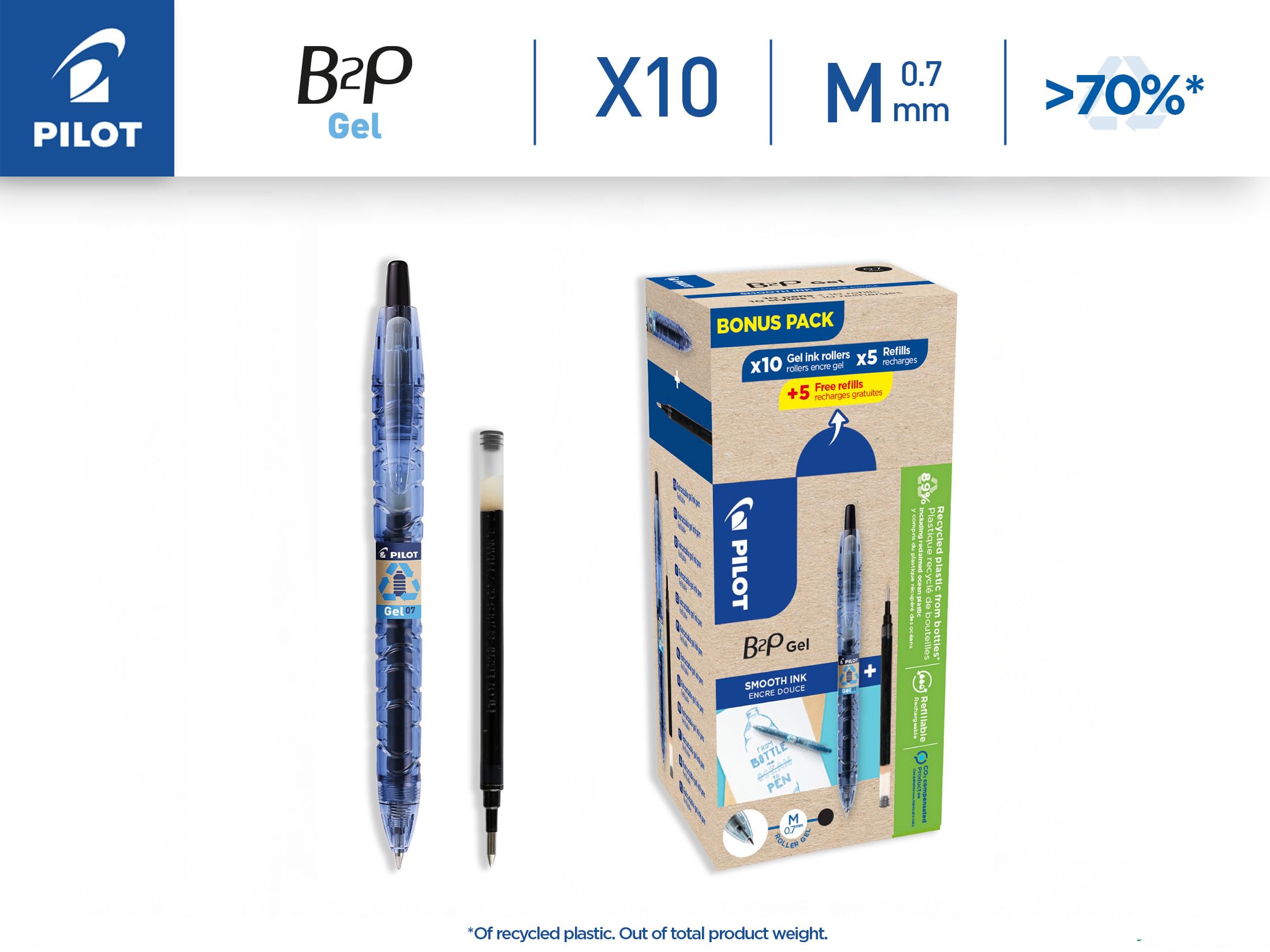 pilot-b2p-gel-tintenroller-schwarz-mittel-10-stifte-5-nachf-llungen-5-gratis image 2