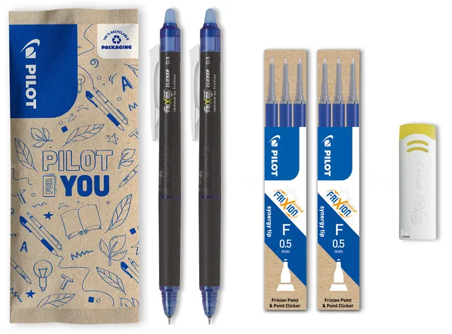 pilot-frixion-point-clicker-0-5-tintenroller-2-blaue-stifte-6-blaue-minen image 1