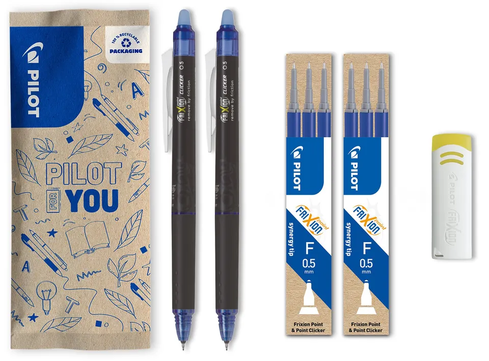 pilot-frixion-point-clicker-0-5-tintenroller-2-blaue-stifte-6-blaue-minen image 1