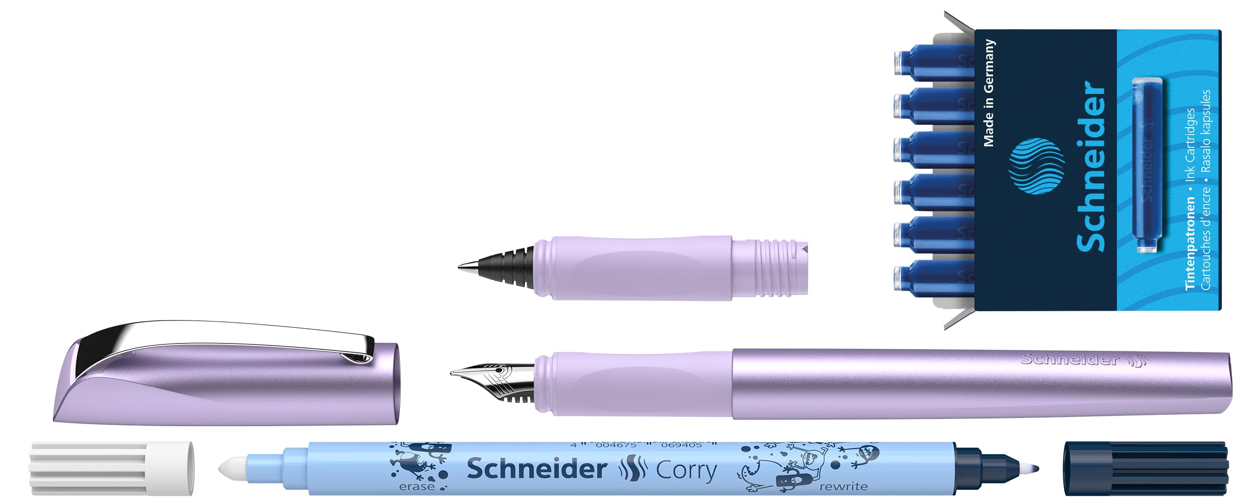 schneider-ceod-shiny-schreibset-9-teilig-lilac-f-ller-tintenroller-tintenkiller image 2