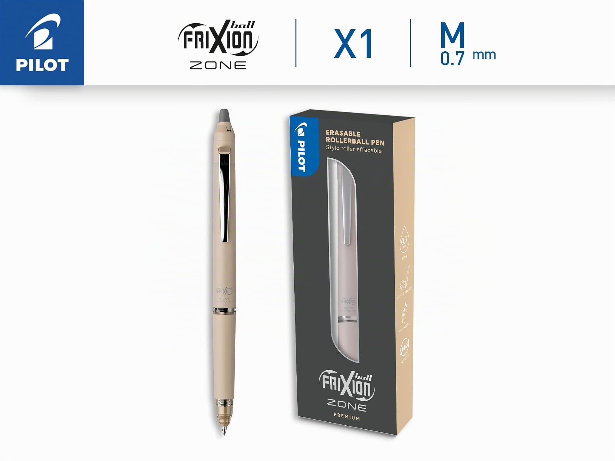 pilot-frixion-ball-zone-beige-premium-tintenroller-schwarz-0-7-mm-in-geschenkbox image 2