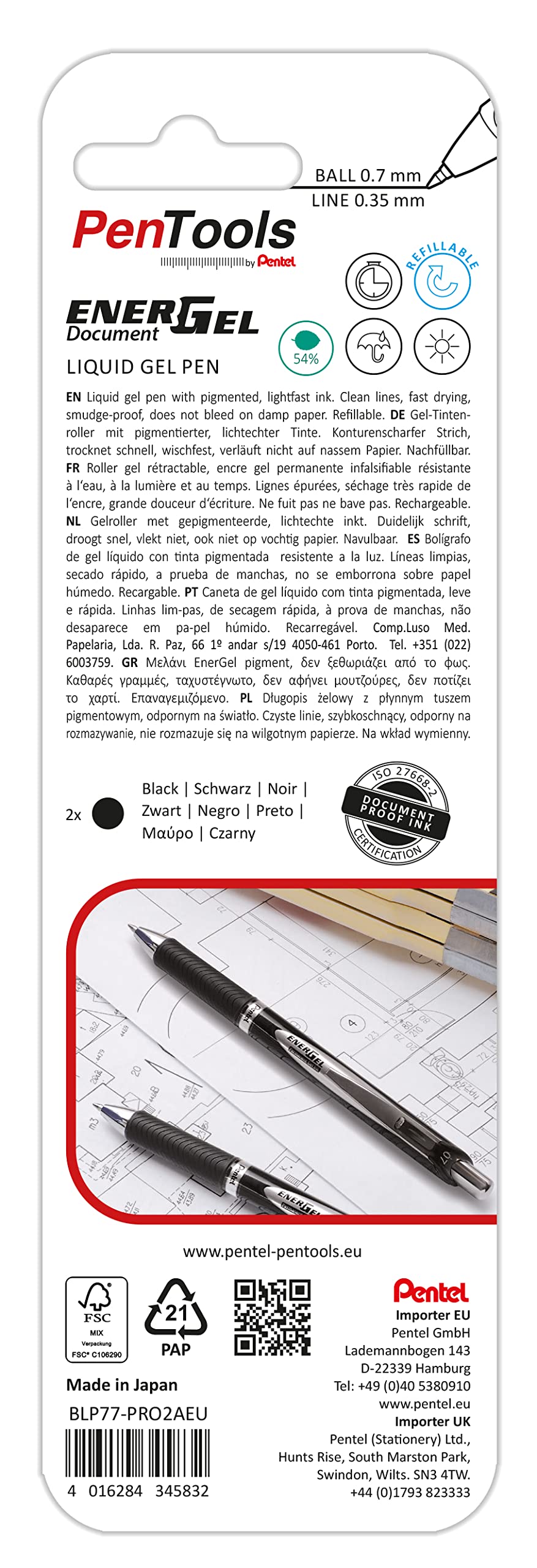 pentel-energel-document-blp77-pro2aeu-gel-tintenroller-2er-pack-schwarz image 2