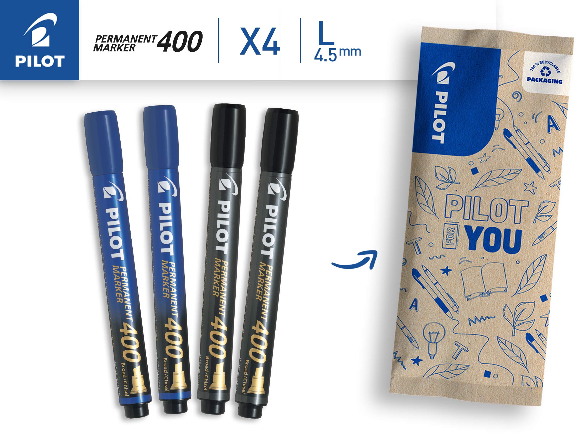 pilot-permanent-marker-400-keilspitze-1-0-4-0-mm-4er-set-blau-schwarz image 2