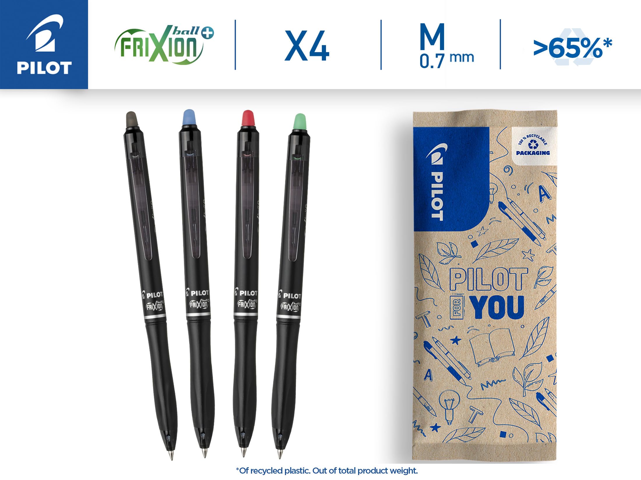pilot-frixion-ball-plus-4er-set-schwarz-blau-rot-gr-n-0-7-mm image 2