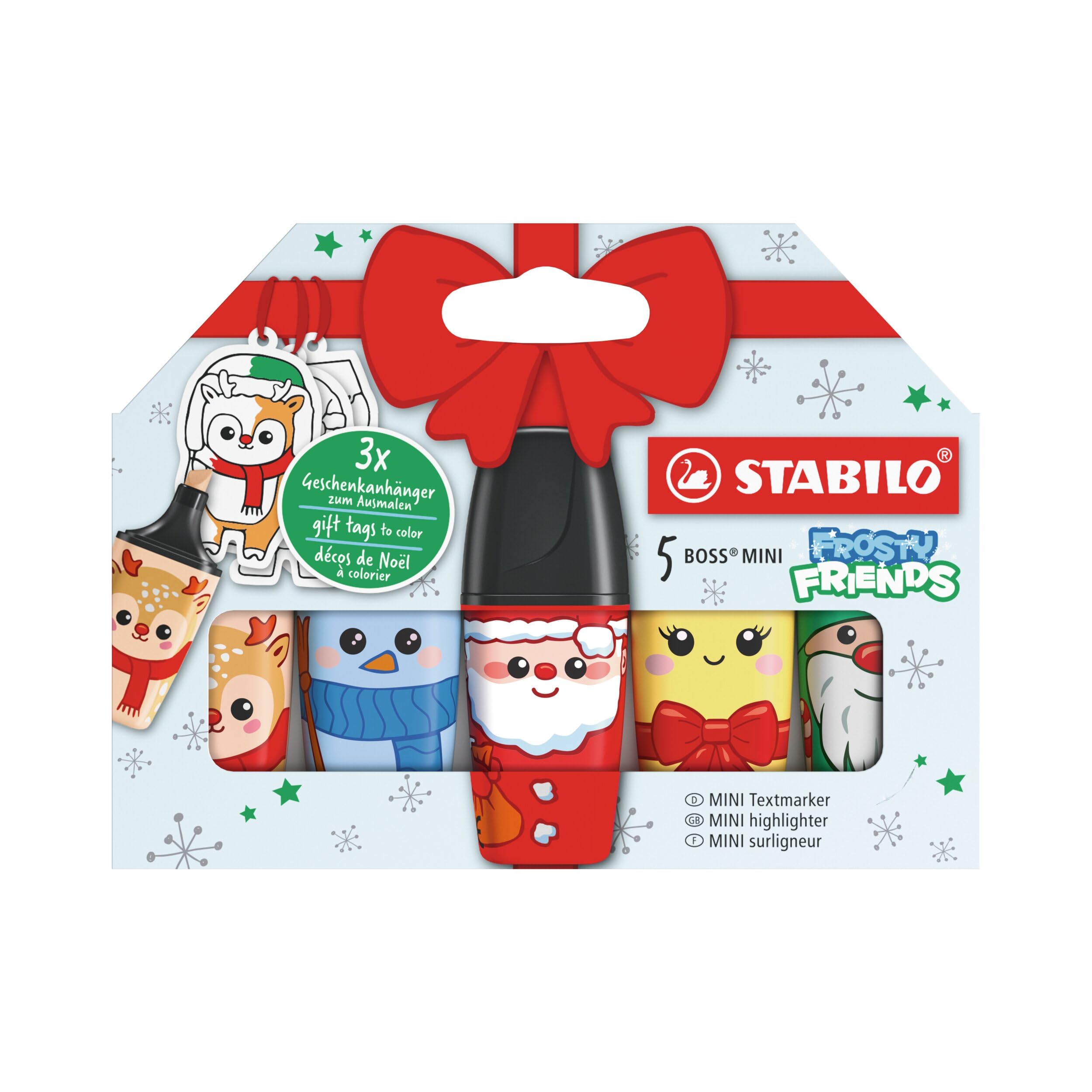 stabilo-boss-mini-frosty-friends-textmarker-5er-set-mini-mit-geschenkanh-ngern image 1