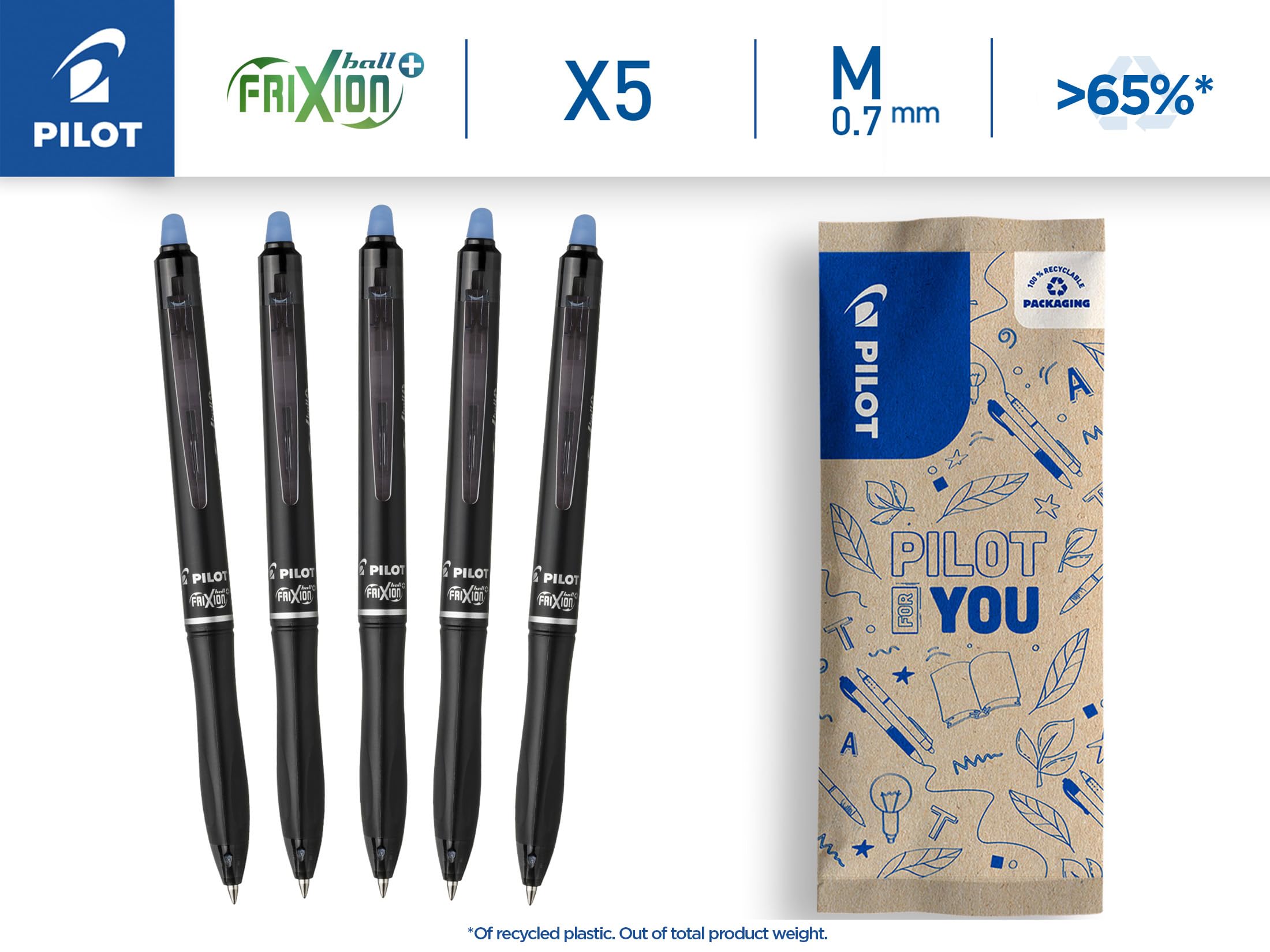 pilot-frixion-ball-plus-5er-set-blau-radierbarer-tintenroller-0-7-mm image 2