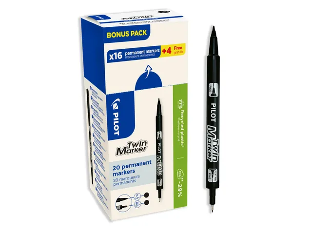 pilot-twin-marker-schwarz-20er-set-permanentmarker-2-in-1-fein-extrafine image 1