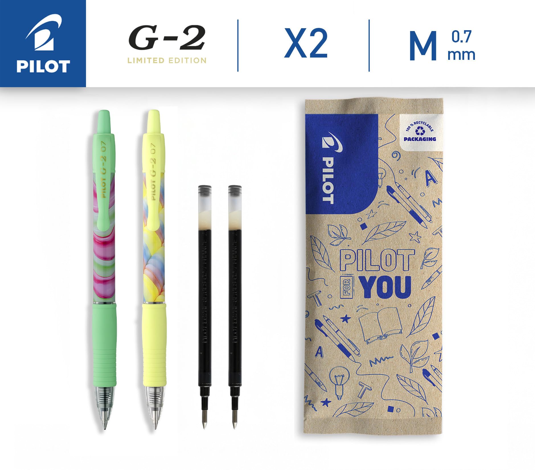 pilot-g-2-flow-gelstift-0-7-limitiert-gelb-gr-n-2-stifte-2-nachf-llungen-schwarz image 2