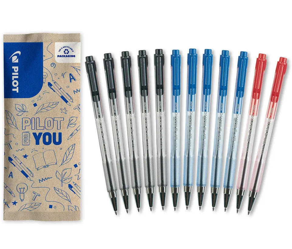 pilot-bps-matic-kugelschreiber-12er-set-schwarz-blau-rot-fein-0-7-mm-nachf-llbar image 1
