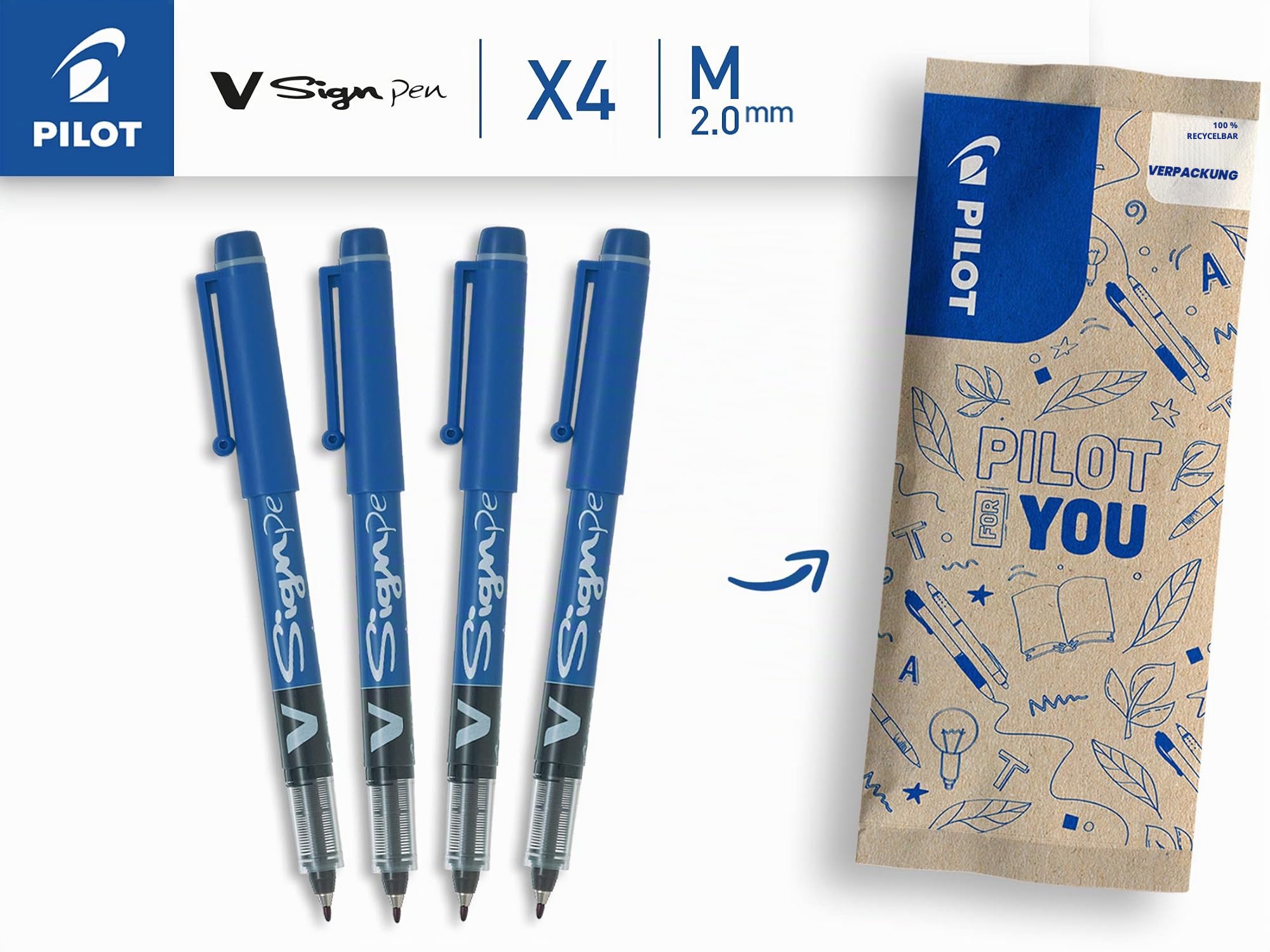 pilot-v-sign-pen-faserschreiber-blau-4er-pack image 2