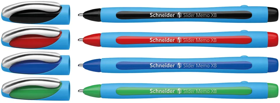 schneider-slider-memo-xb-kugelschreiber-4er-pack-rot-schwarz-blau-gr-n image 1