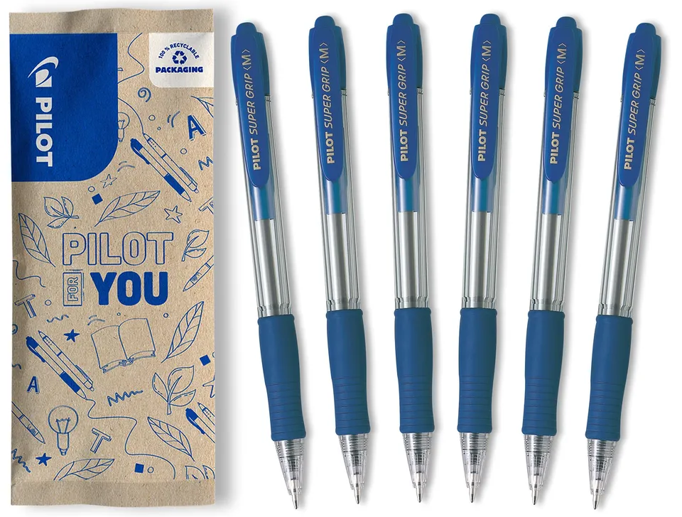 pilot-super-grip-kugelschreiber-blau-mittlere-spitze-6er-set image 1
