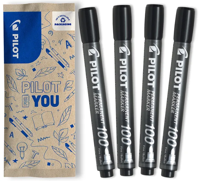 pilot-permanent-marker-100-rundspitze-1-0-mm-schwarz-4er-set image 1