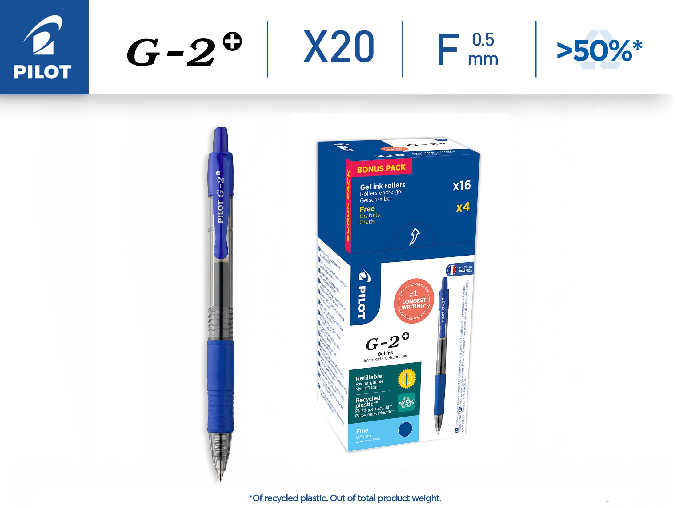pilot-g2-plus-gel-tintenroller-blau-fein-0-5-mm-20er-set image 2