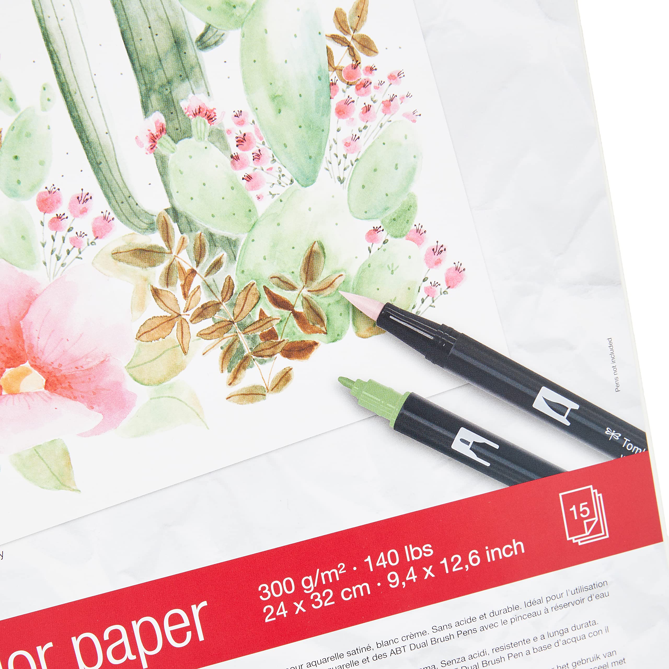 tombow-pb-aqua-aquarellblock-satiniert-24-x-32-cm-cremewei-300-g-m-15-blatt image 4
