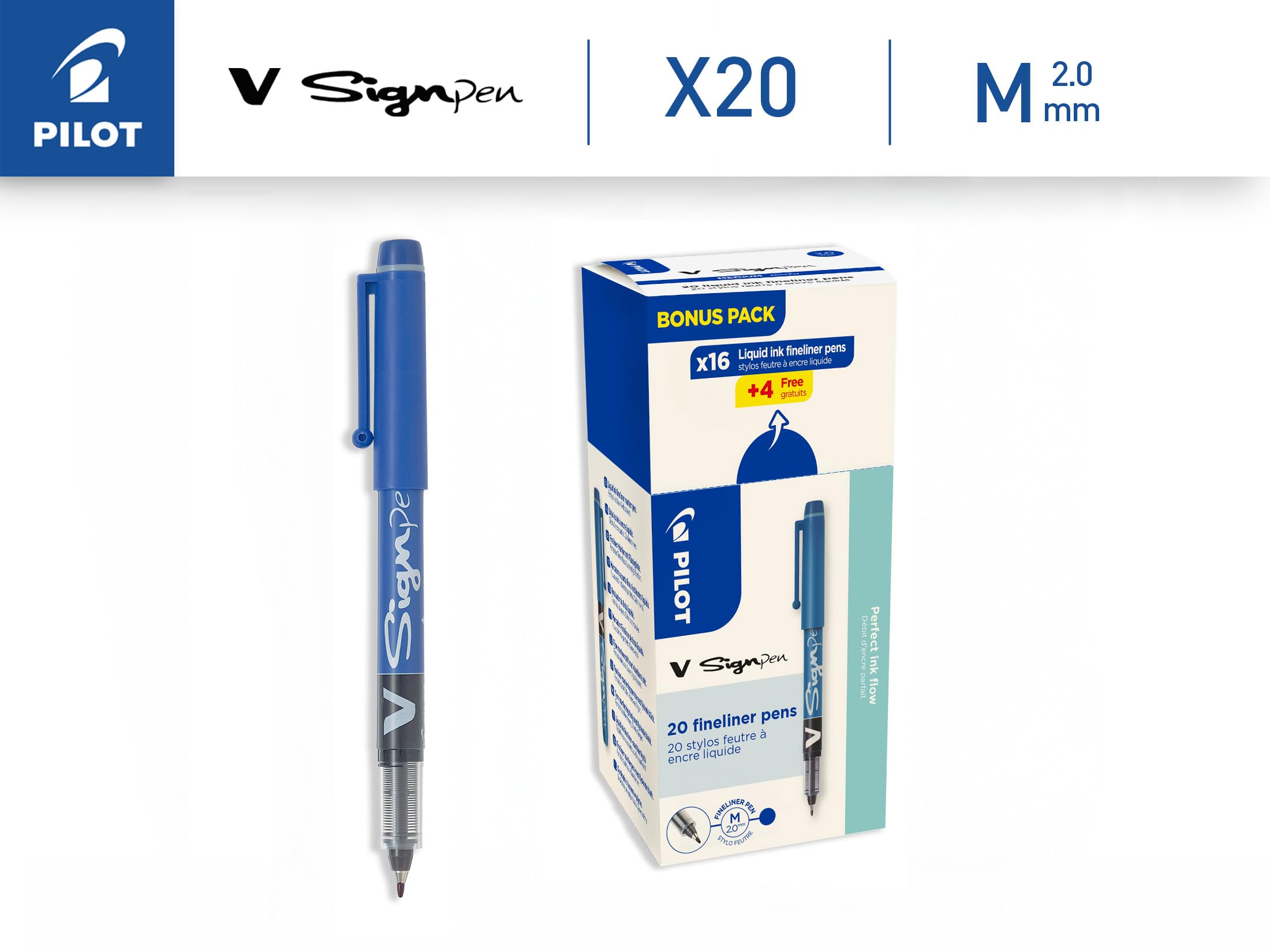 pilot-v-sign-pen-filzstift-20er-set-blau-fl-ssigtinte-2-0-mm image 2