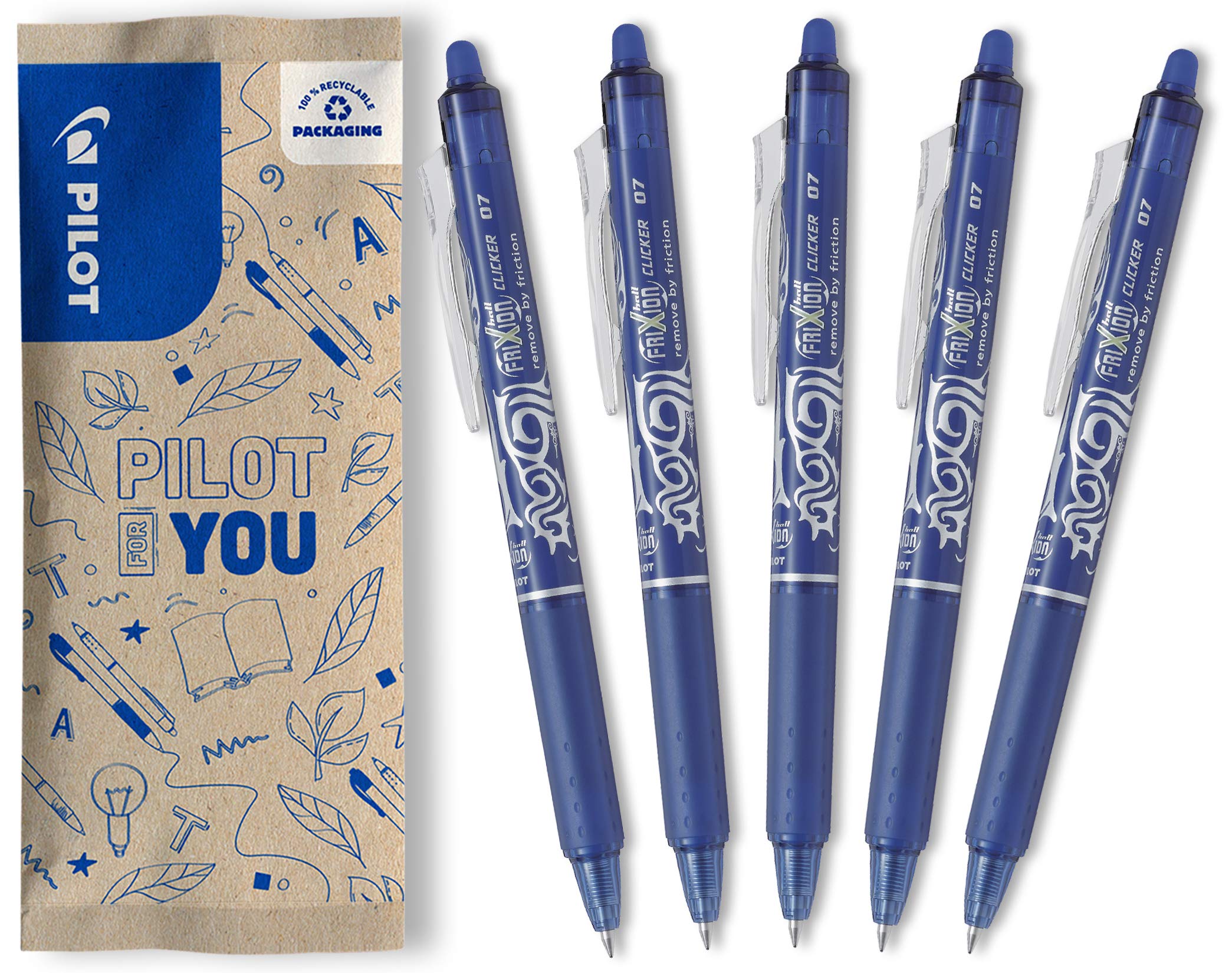 pilot-frixion-clicker-0-7-gel-tintenroller-blau-5-st-ck-mit-druckmechanik image 1