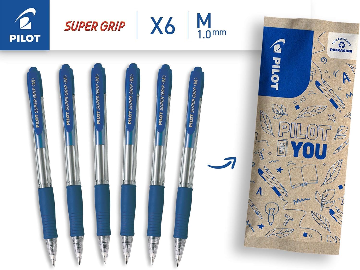 pilot-super-grip-kugelschreiber-blau-mittlere-spitze-6er-set image 2