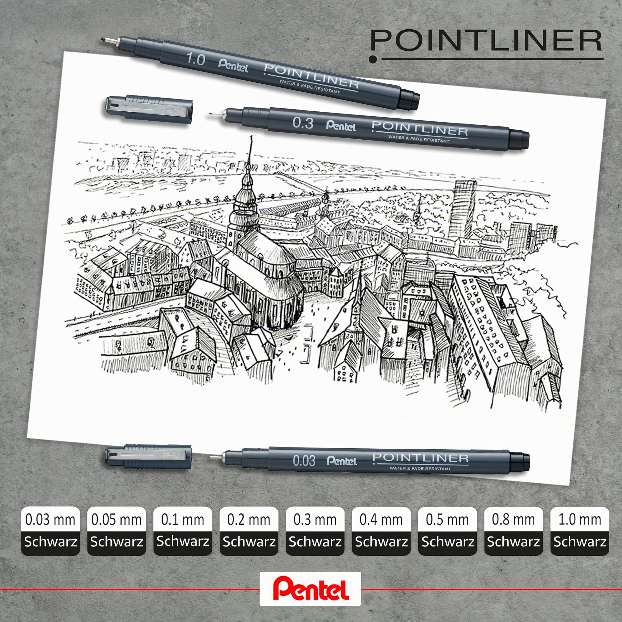 pentel-pointliner-ys20p-14-fineliner-set-14-teilig-schwarz-0-03-3-0-mm-kalligrap image 6