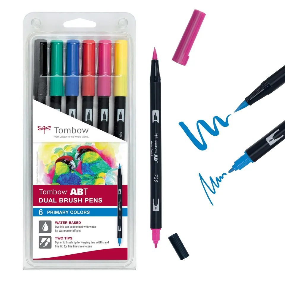 tombow-abt-dual-brush-pen-6er-set-prim-rfarben-pinsel-und-feinspitze image 1