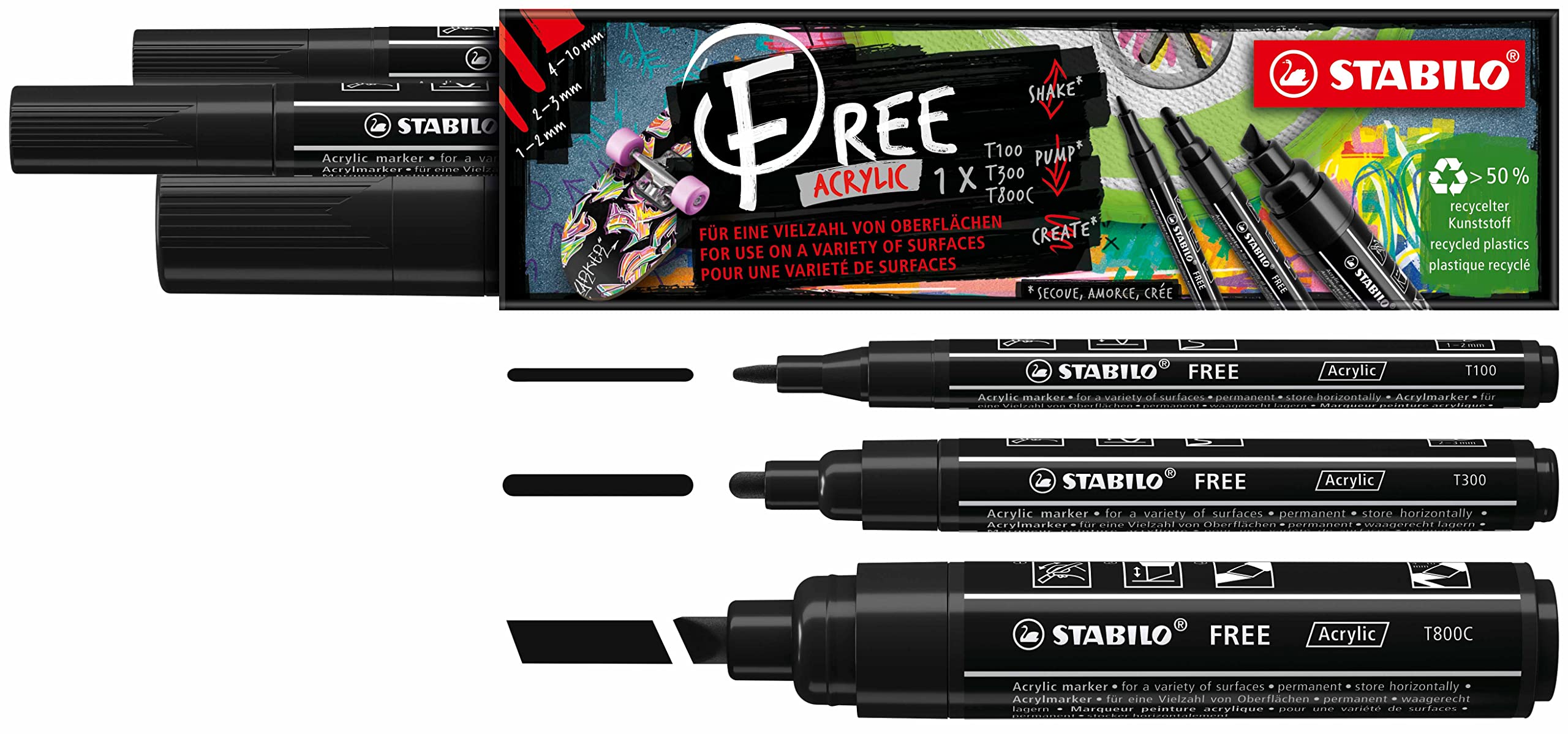 stabilo-free-acrylic-t100-t300-t800c-acrylmarker-3er-pack-schwarz image 1