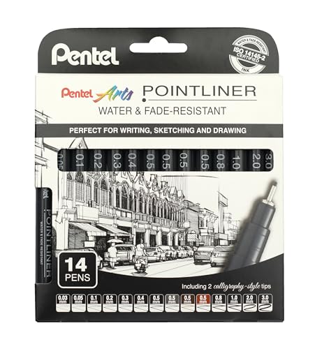 pentel-pointliner-ys20p-14-fineliner-set-14-teilig-schwarz-0-03-3-0-mm-kalligrap image 7