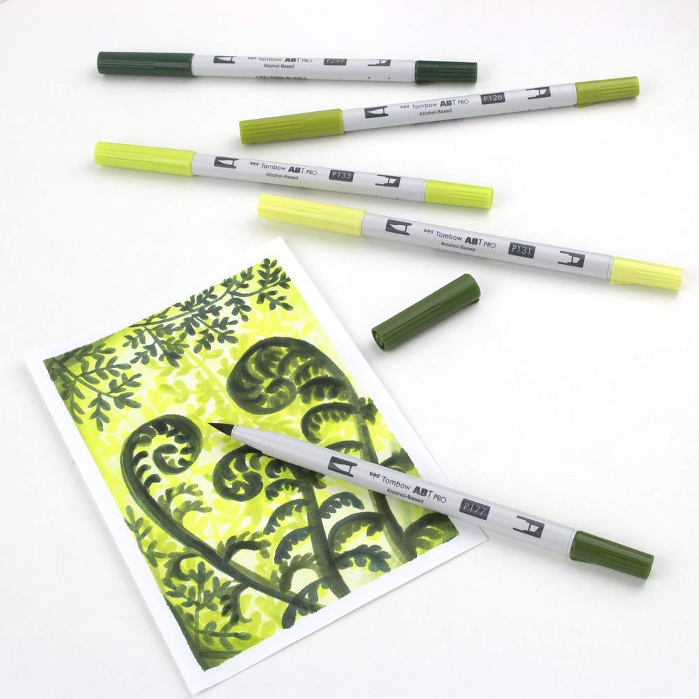 tombow-abt-pro-alkoholmarker-green-colors-5er-pack-doppelspitze image 2