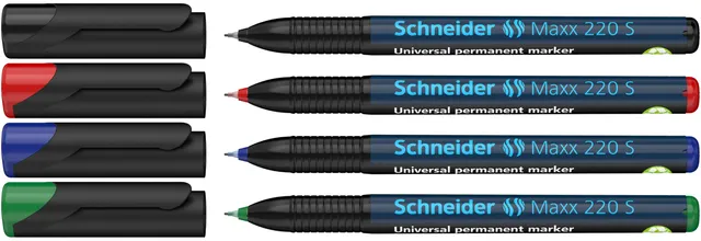 schneider-maxx-220-s-universal-marker-permanent-0-4-mm-4er-etui-schwarz-rot-blau image 1