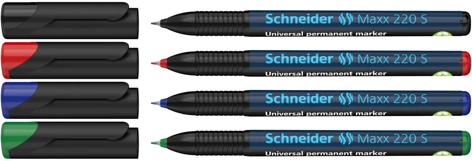 schneider-maxx-220-s-universal-marker-permanent-0-4-mm-4er-etui-schwarz-rot-blau image 1