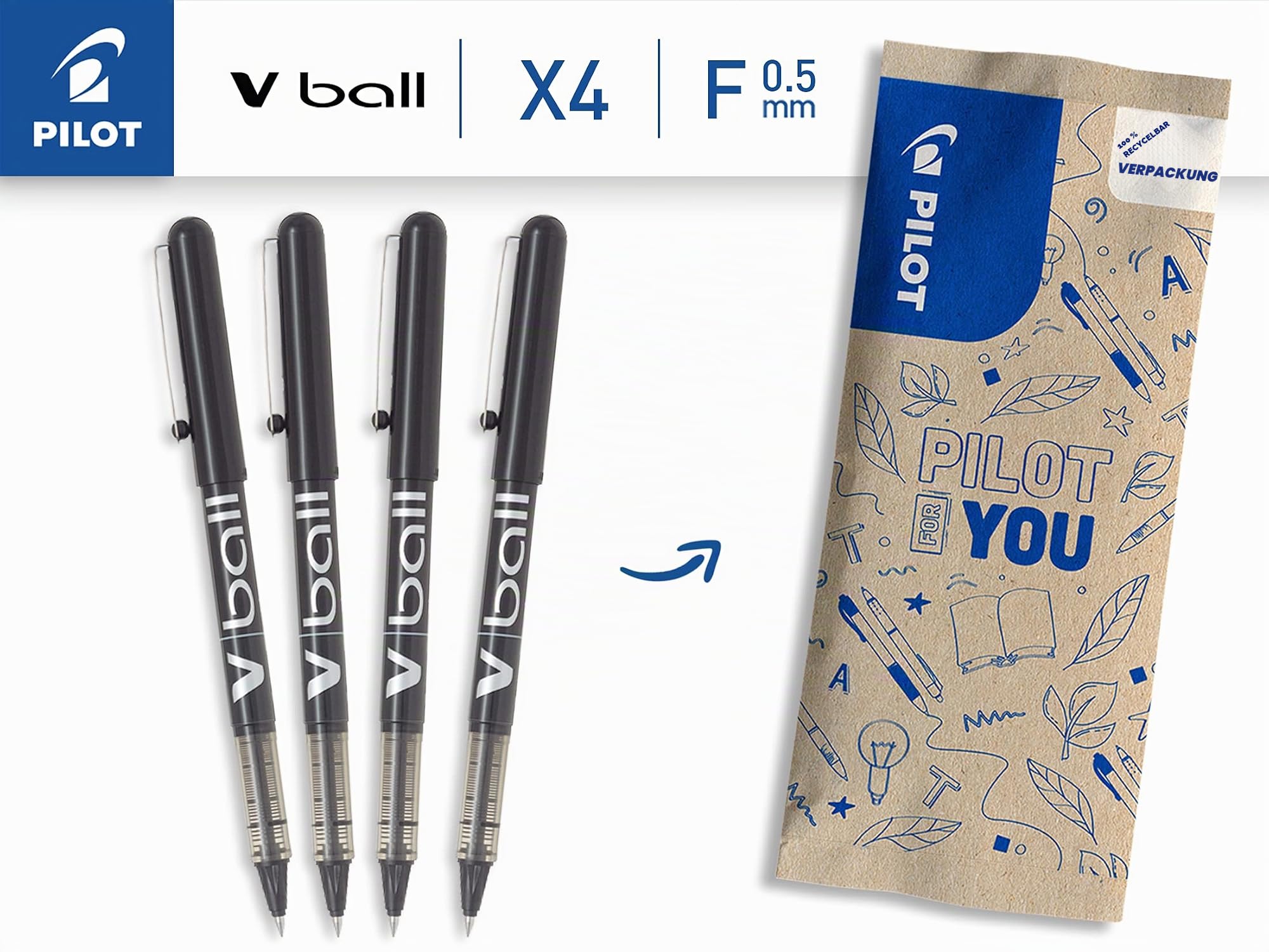 pilot-v-ball-05-tintenroller-0-5-mm-4er-set-schwarz image 2